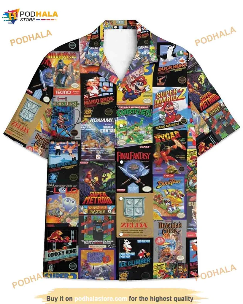 Super Nintendo Entertainment System Hawaiian Shirt Featuring Classic Game Covers