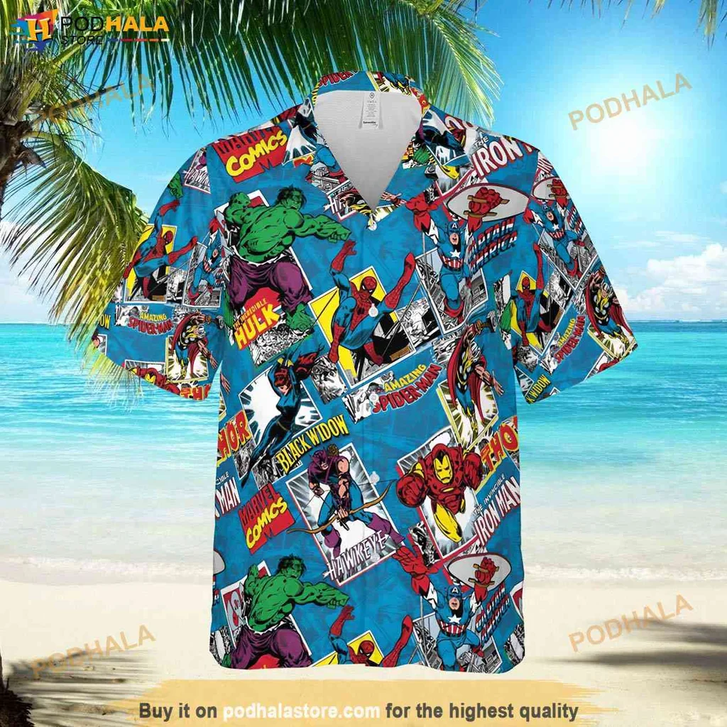 Superhero Aloha Shirt, Marvel Comic Characters Hawaiian Shirt For Beach Days