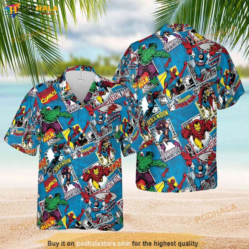Superhero Tropical Shirt, Marvel Comic Characters Hawaiian Shirt For Beach Days Superhero Tropical Shirt, Marvel Comic Characters Hawaiian Shirt For Beach Days