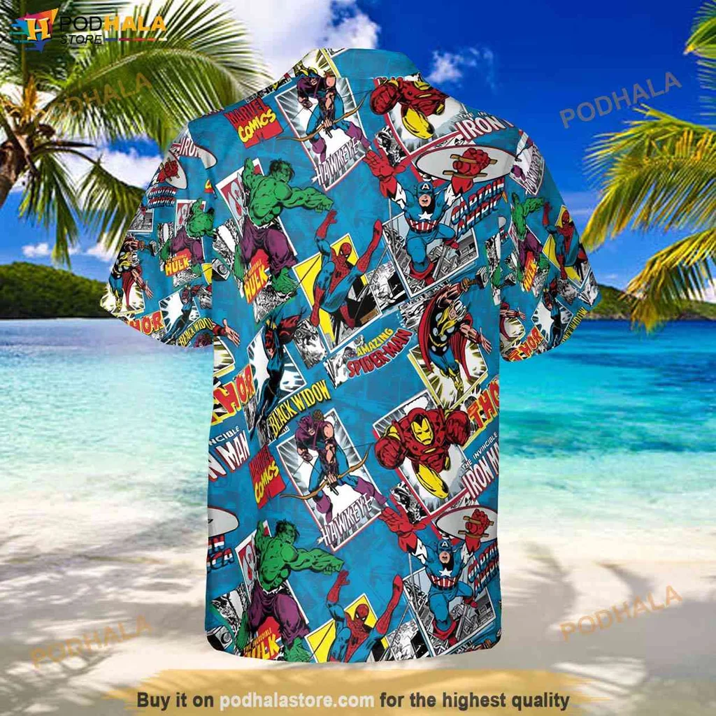 Superhero Short-sleeve button-up shirt, Marvel Comic Characters Hawaiian Shirt For Beach Days Superhero Short-sleeve button-up shirt, Marvel Comic Characters Hawaiian Shirt For Beach Days
