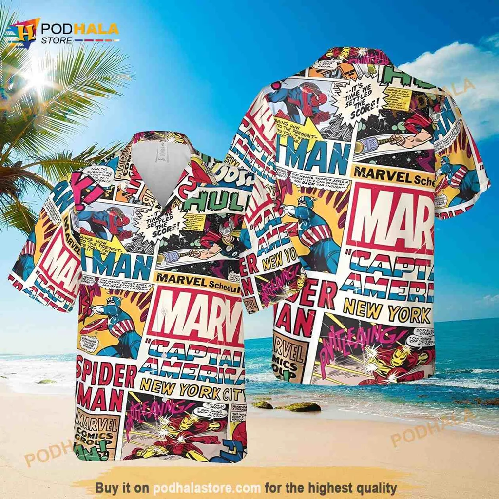 Superhero Comic Book Hawaiian Shirt, Vibrant Design With Iconic Heroes