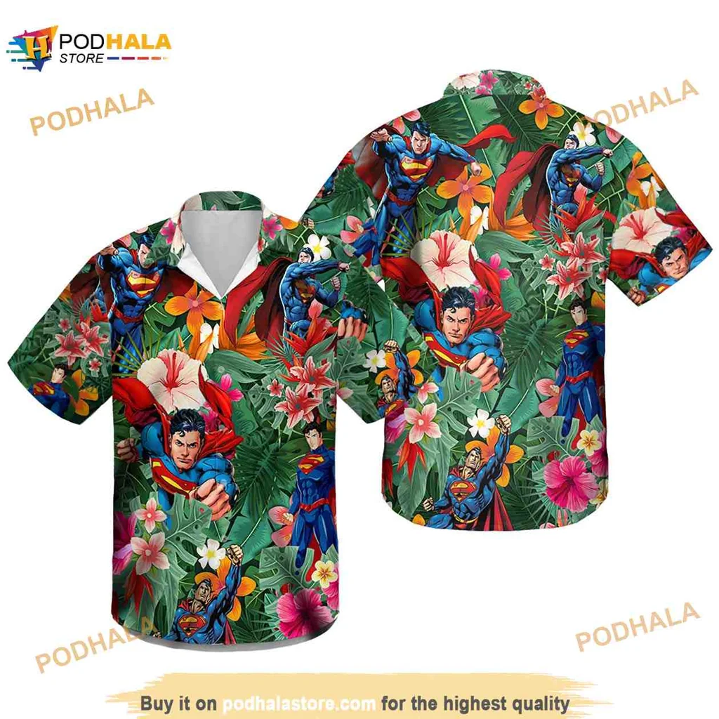 Superhero Tropical Hawaiian Shirt With Vibrant Hibiscus Design