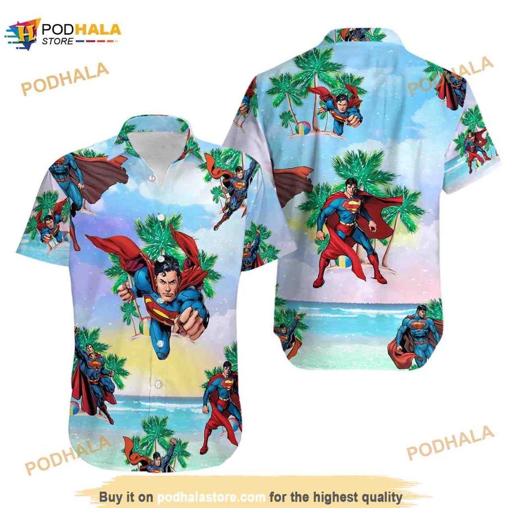 Superman Tropical Beach Hawaiian Shirt With Vibrant Action Design