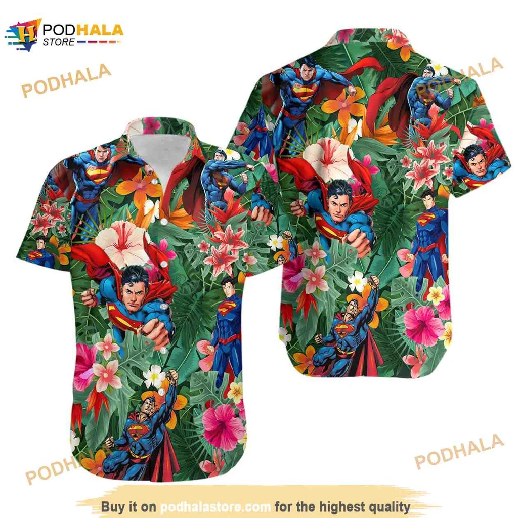 Superman Tropical Hawaiian Shirt Featuring Vibrant Comic Book Design