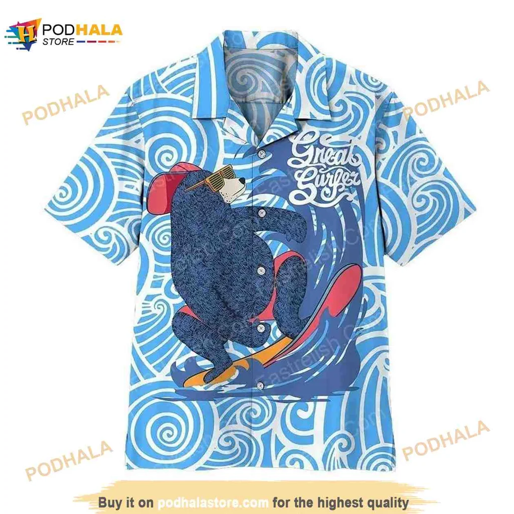 Surfing Bear Hawaiian Shirt With Great Surfer Design
