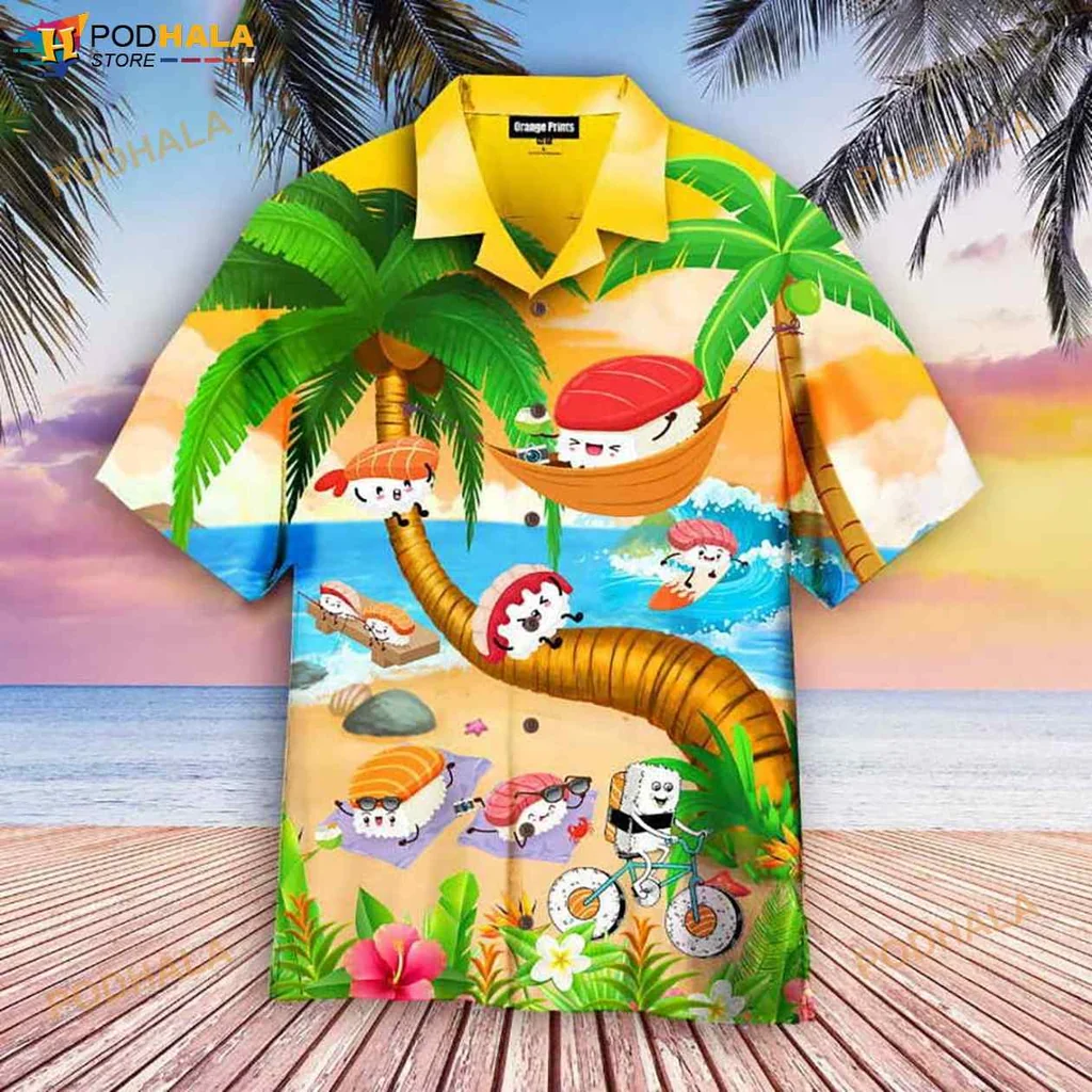 Sushi Characters Tropical Hawaiian Shirt With Playful Beach Design