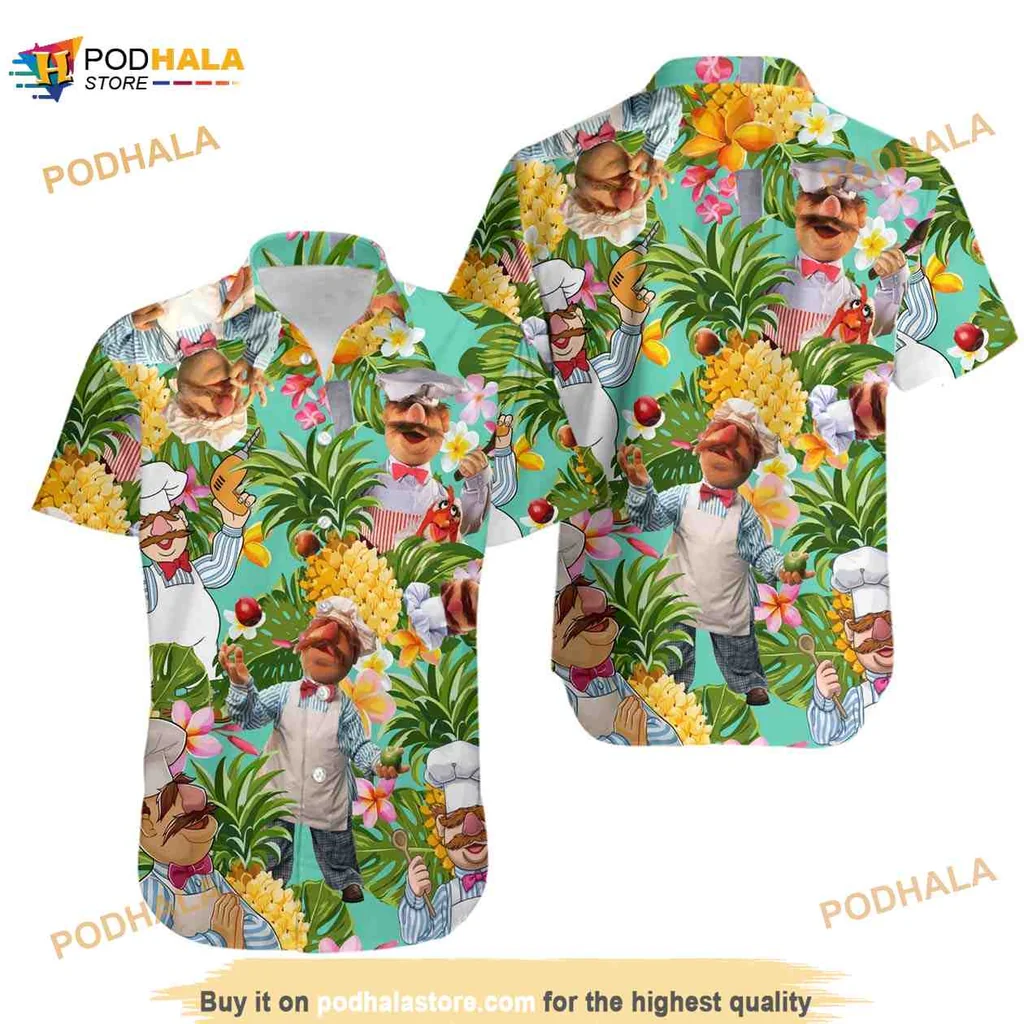 Swedish Chef Tropical Aloha Shirt With Colorful Pineapples And Green Foliage