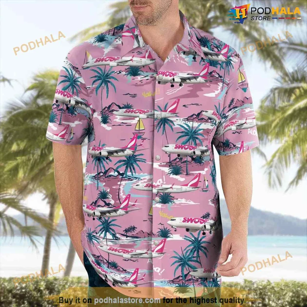 Swoop Airline Hawaiian Shirt With Tropical Beach Scene