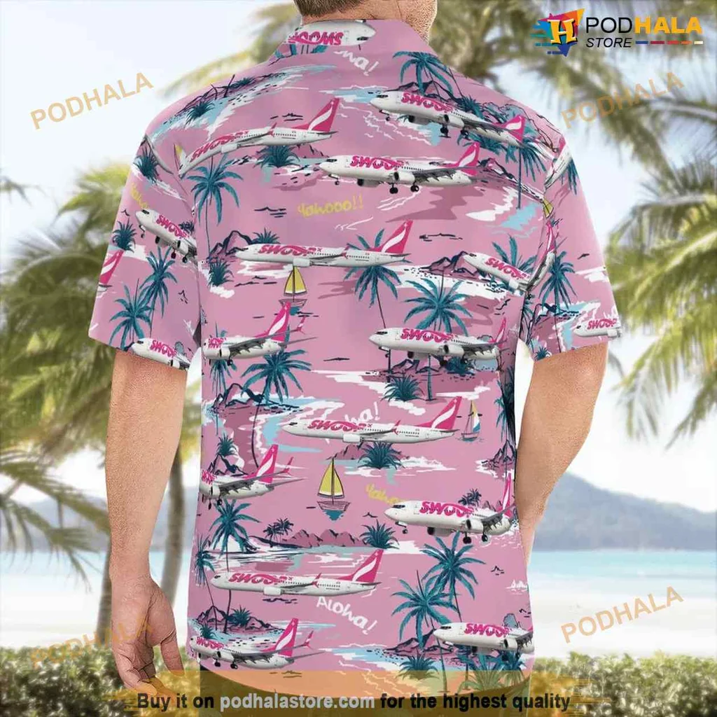 Swoop Airline Aloha Shirt With Tropical Beach Scene Swoop Airline Aloha Shirt With Tropical Beach Scene
