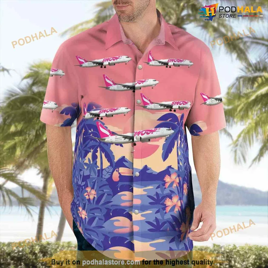 Swoop Airlines Aviation Hawaiian Shirt With Boeing 737 And Tropical Design