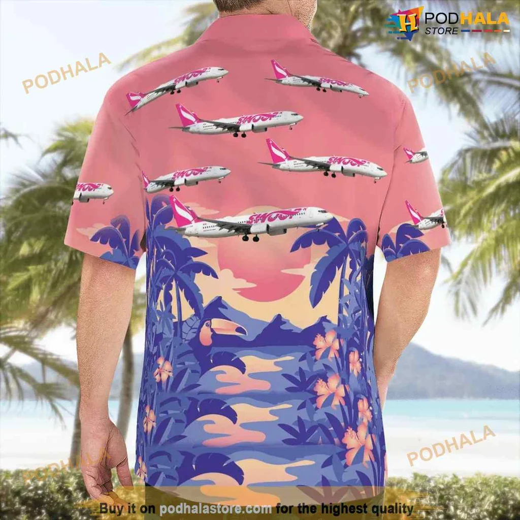 Swoop Airlines Aviation Aloha Shirt With Boeing 737 And Tropical Design Swoop Airlines Aviation Aloha Shirt With Boeing 737 And Tropical Design