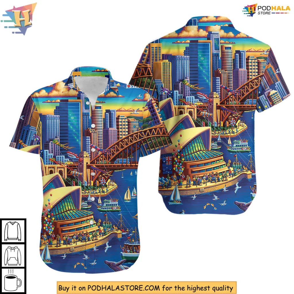 Sydney Opera House Hawaiian Shirt With Colorful Sydney Skyline Design