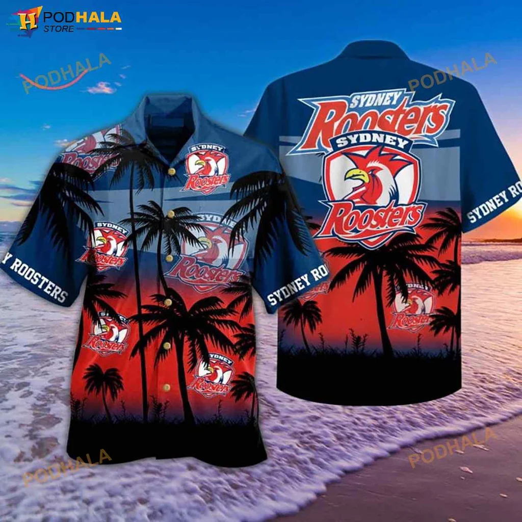 Sydney Roosters Hawaiian Shirt, Tropical Design With Team Logo