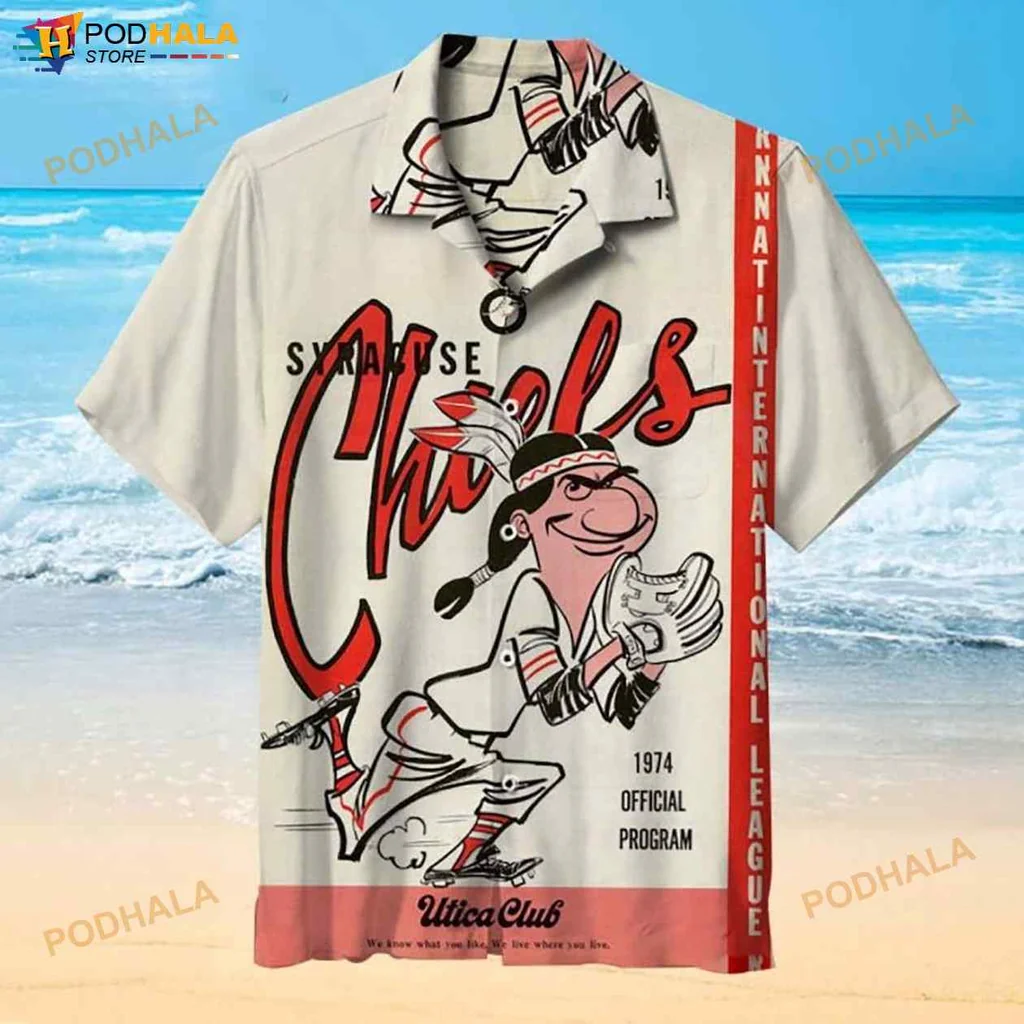 Syracuse Chiefs Funny Hawaiian Shirt With Cartoon Baseball Player Design