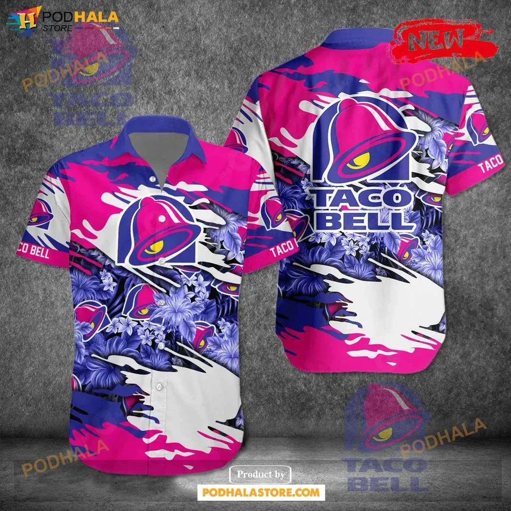 Taco Bell Tropical Aloha Shirt, Colorful Design With Palm Leaves And Flowers