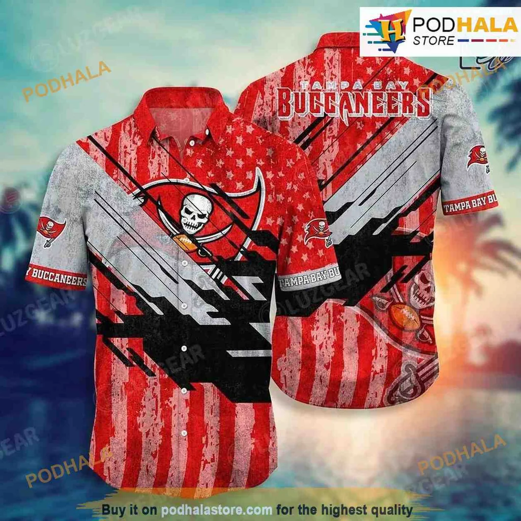 Tampa Bay Buccaneers American Flag Hawaiian Shirt With Team Logo