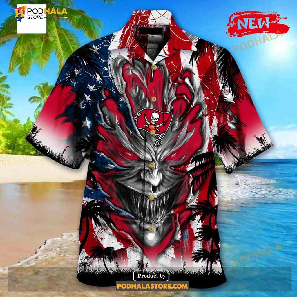 Tampa Bay Buccaneers Demon Face Hawaiian Shirt With Us Flag Design