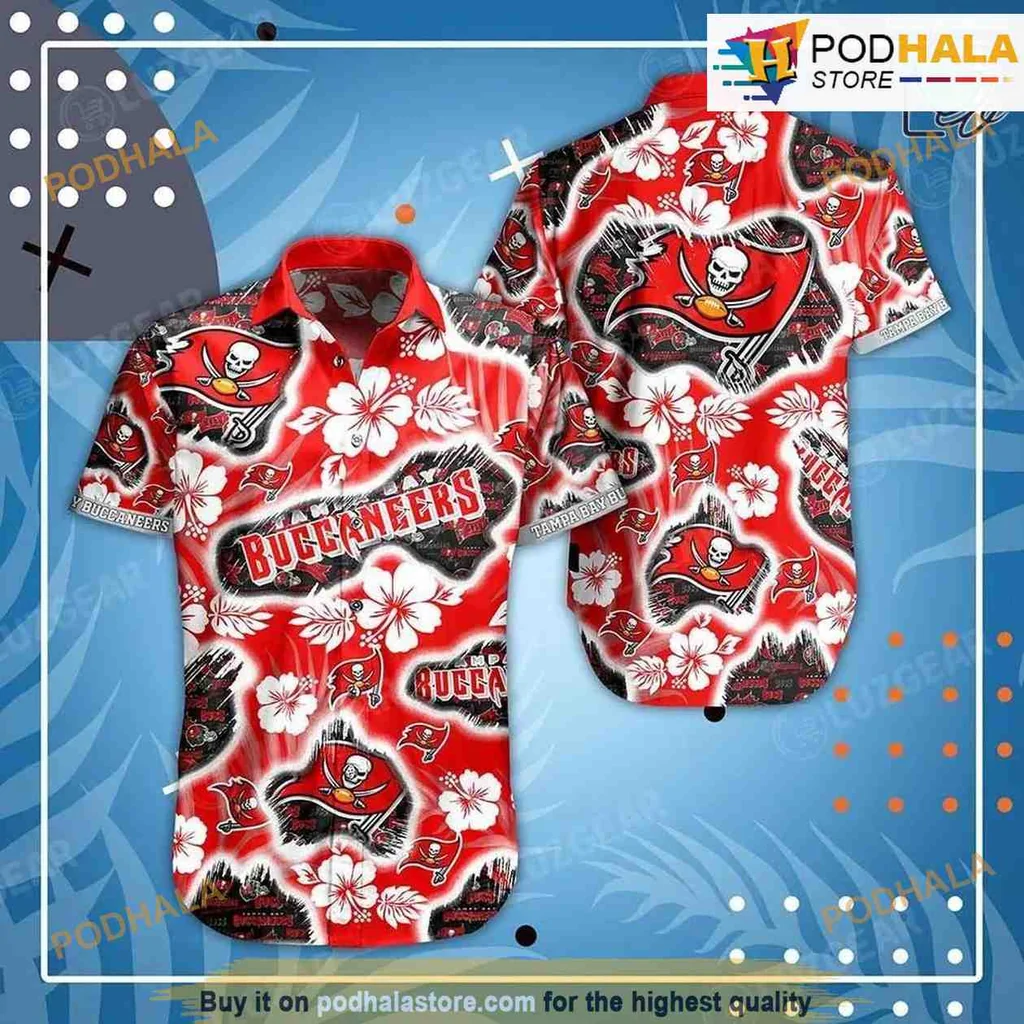 Tampa Bay Buccaneers Floral Hawaiian Shirt With Pirate Skull Design