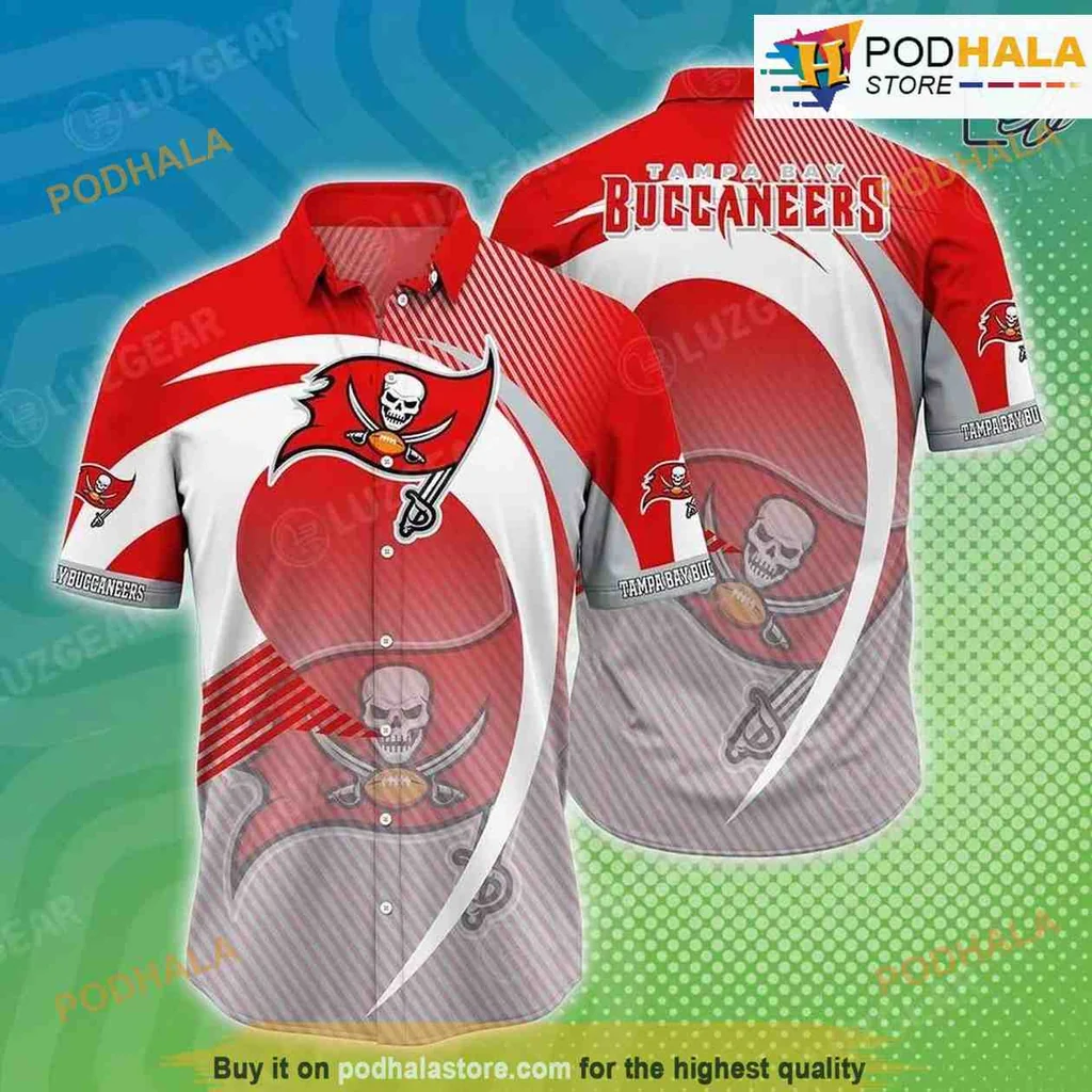 Tampa Bay Buccaneers Hawaiian Shirt Featuring Team Logo In Red And White