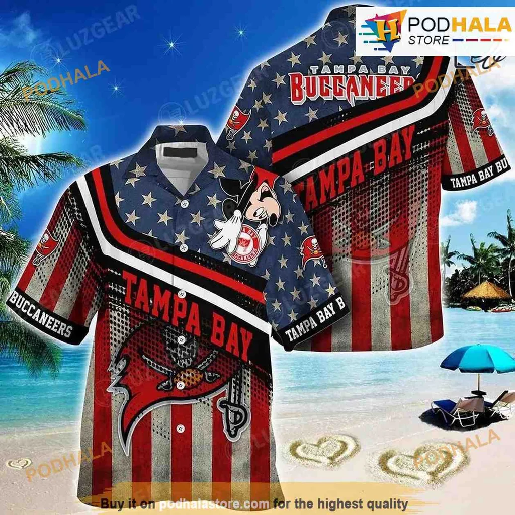 Tampa Bay Buccaneers Mickey Mouse Hawaiian Shirt With American Flag Design