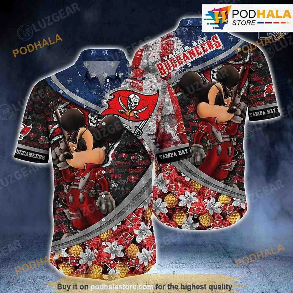 Tampa Bay Buccaneers Mickey Mouse Hawaiian Shirt With Tropical Design
