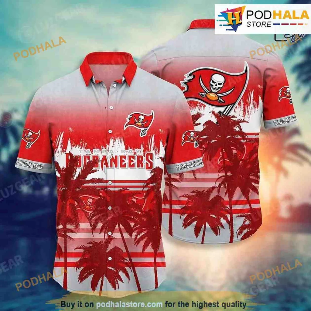 Tampa Bay Buccaneers Tropical Design Shirt With Skull And Palm Trees