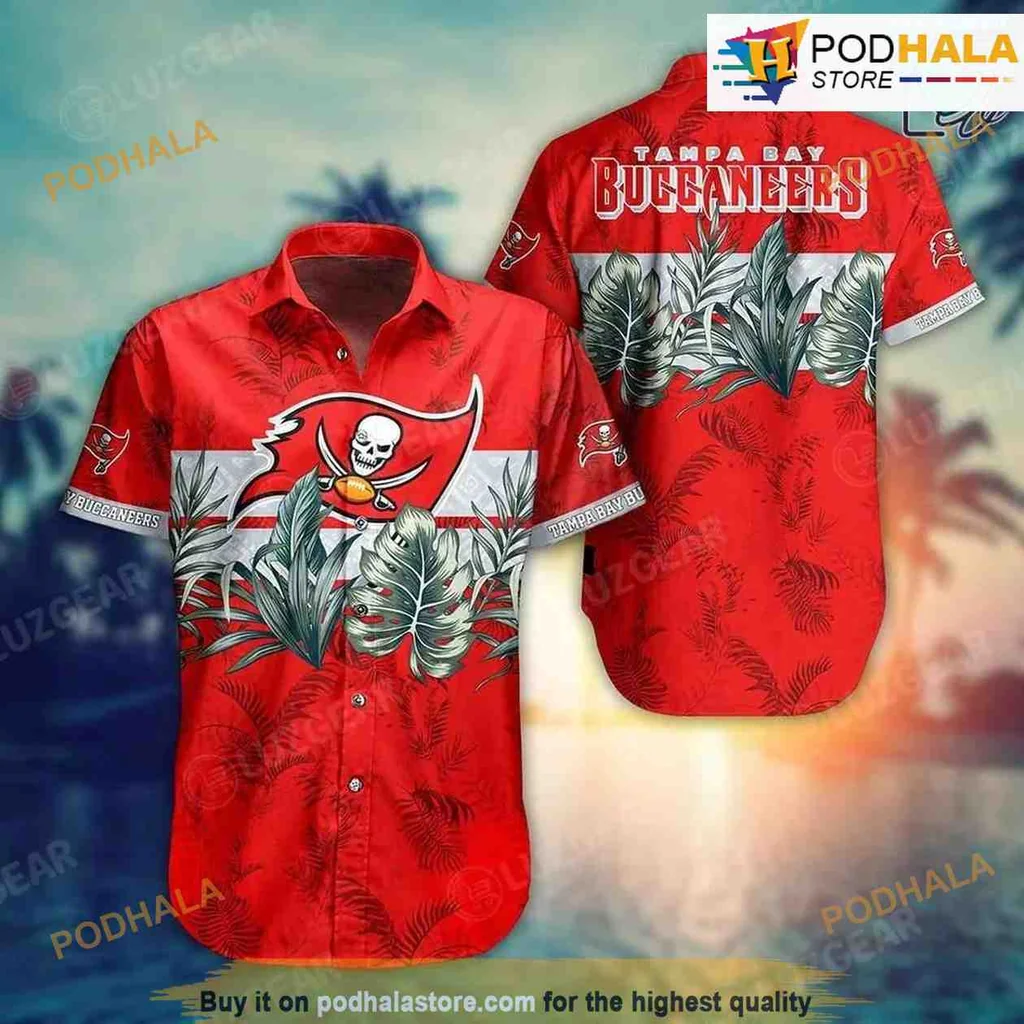 Tampa Bay Buccaneers Tropical Hawaiian Shirt With Palm Leaves And Logo