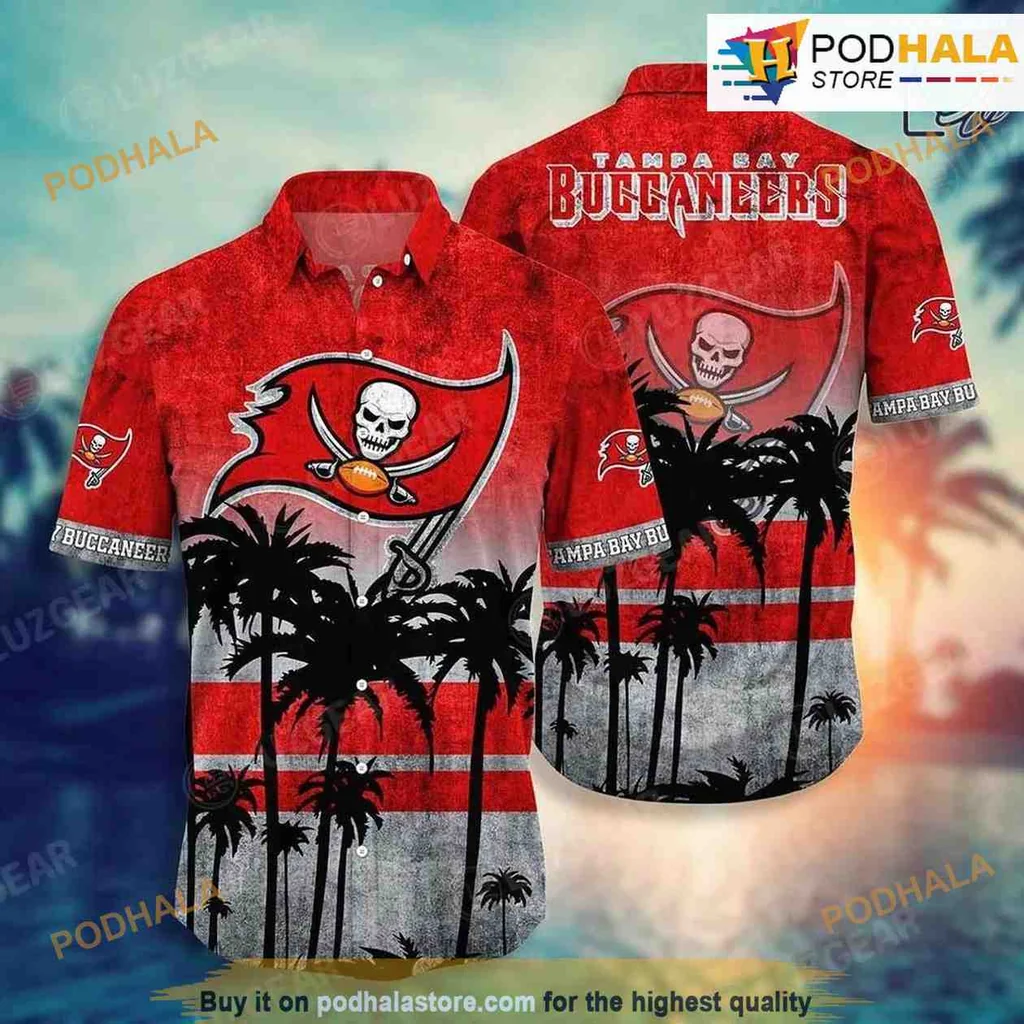 Tampa Bay Buccaneers Tropical Hawaiian Shirt With Pirate Flag And Palm Trees