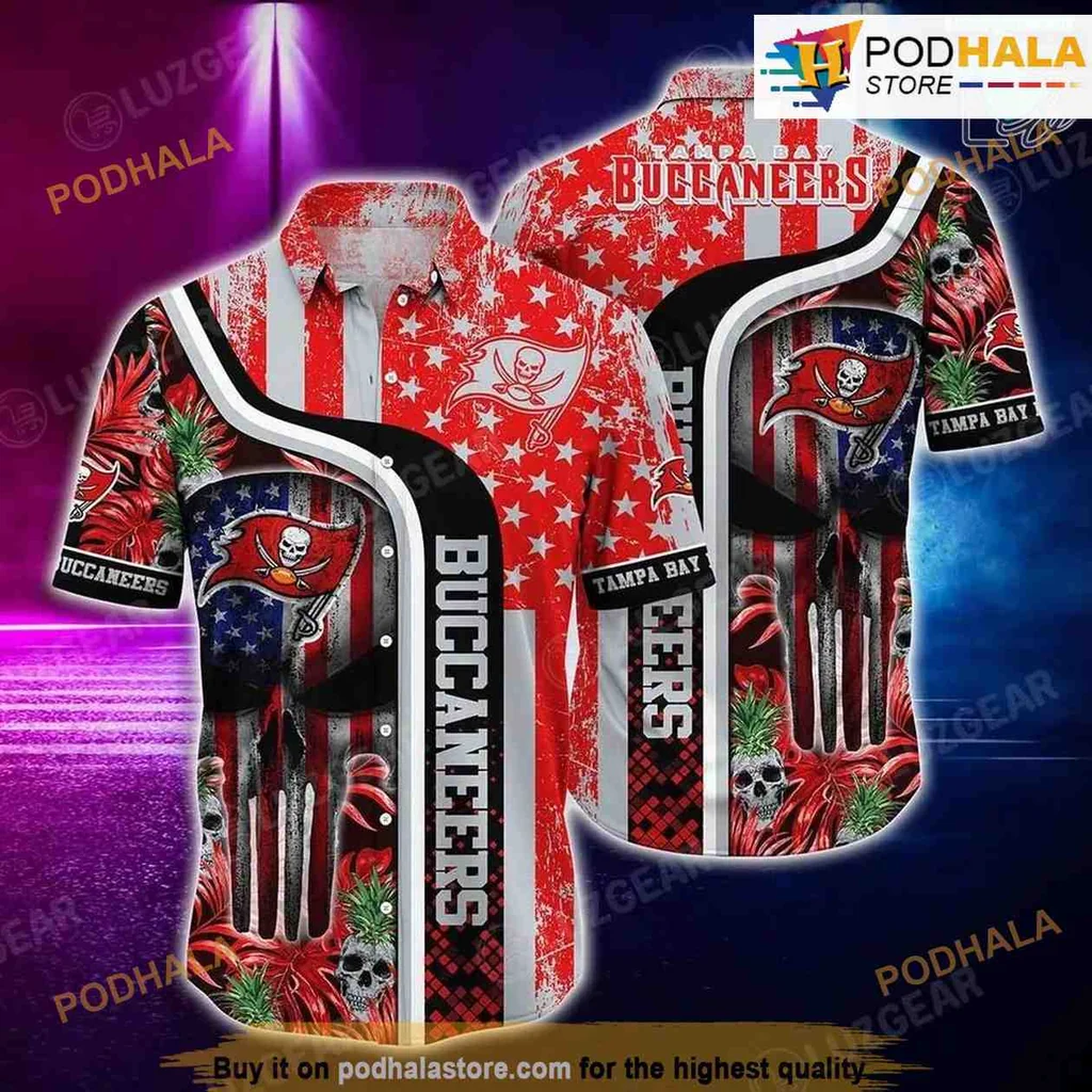 Tampa Bay Buccaneers Tropical Skull Shirt With Palm Leaves Design