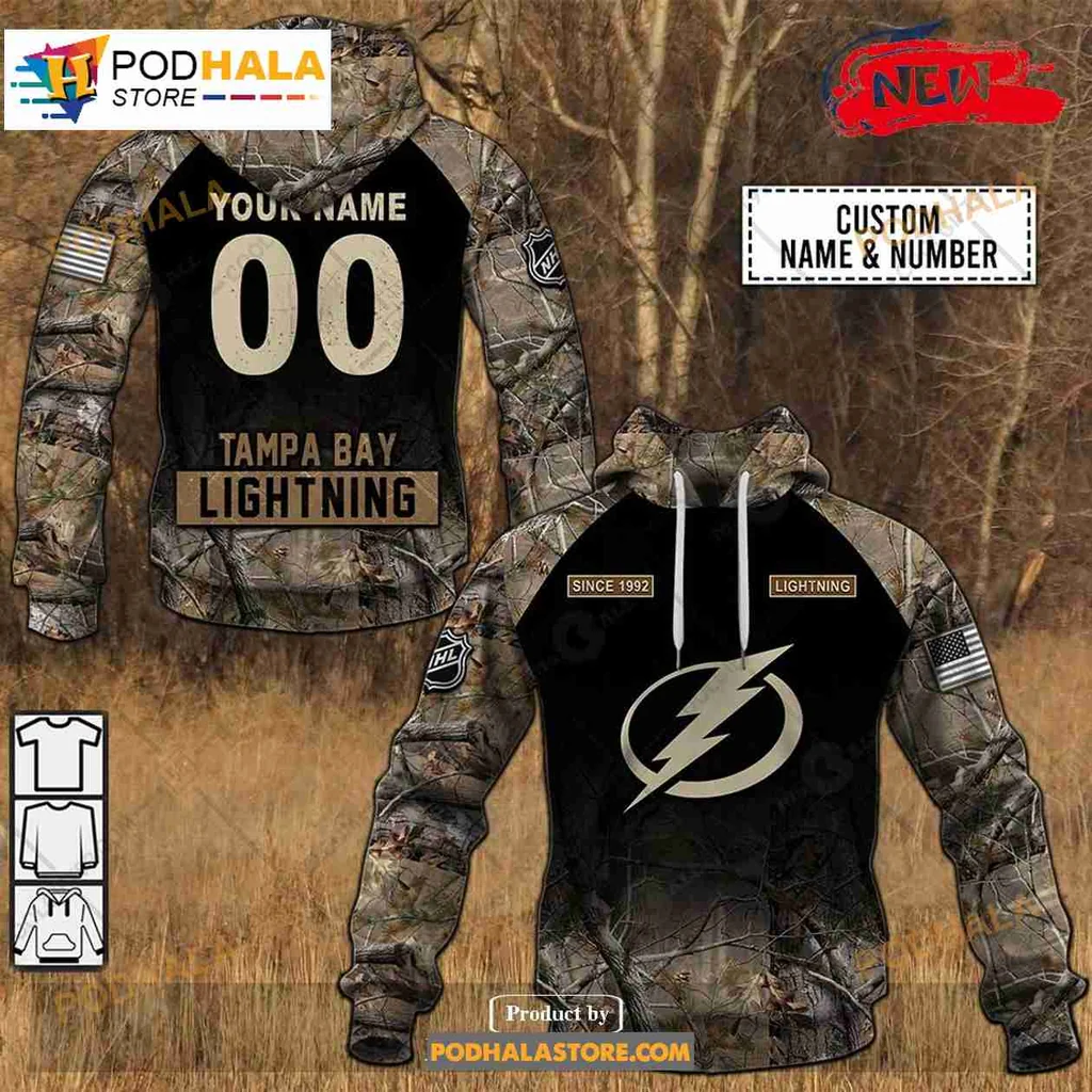 Tampa Bay Lightning Camouflage Hoodie, Customizable Name And Number
