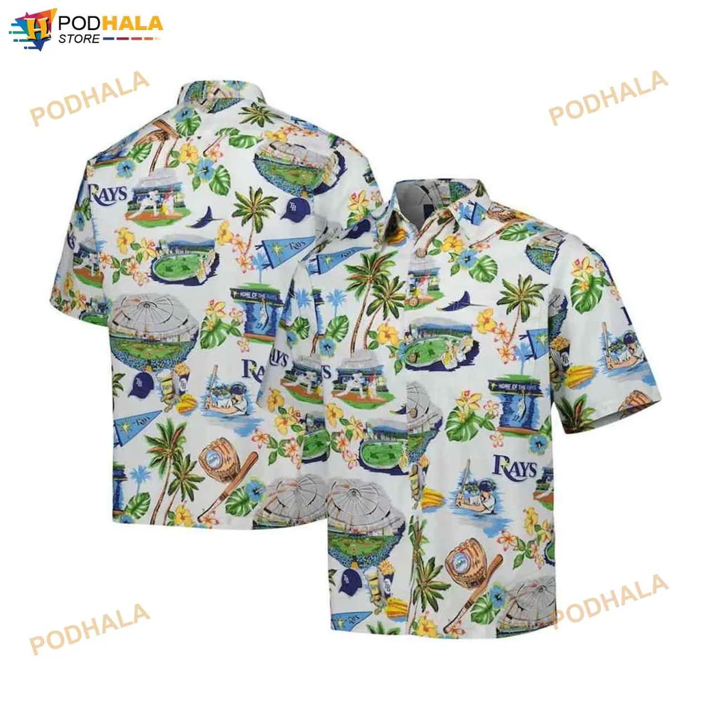 Tampa Bay Rays Hawaiian Shirt With Tropical Beach And Baseball Design
