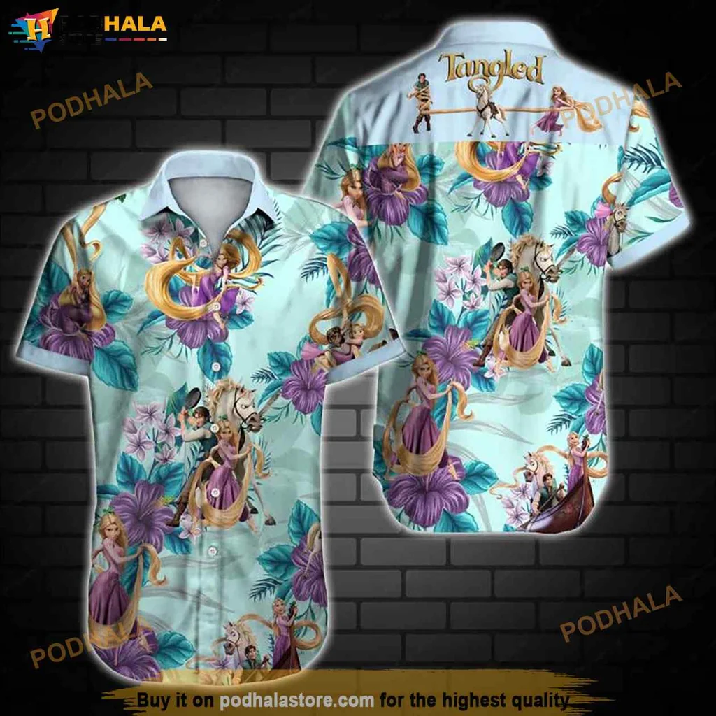 Tangled Disney Hawaiian Shirt, Vibrant Rapunzel Design With Tropical Flowers