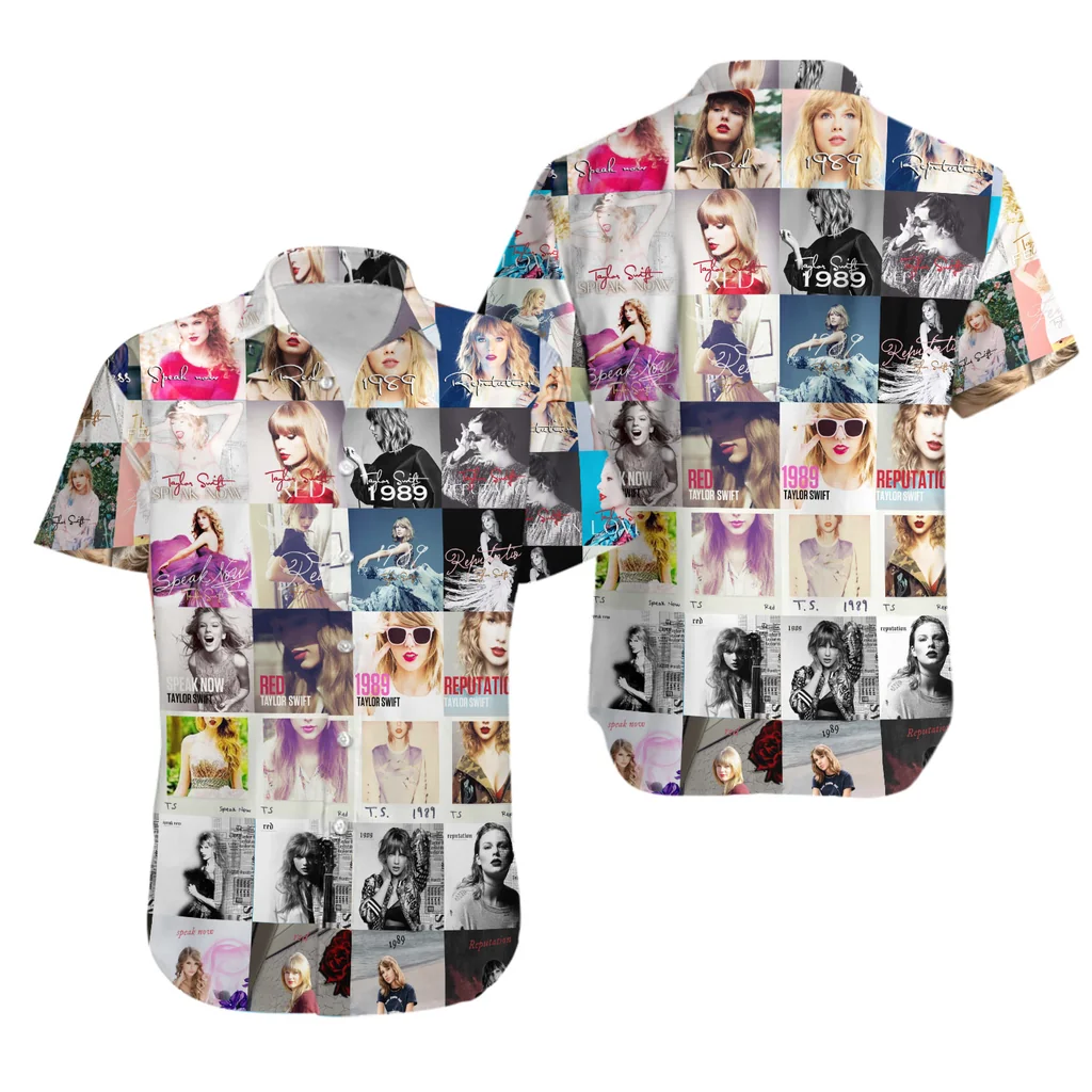 Taylor Swift Album Collage Hawaiian Shirt, Vibrant Aloha Design