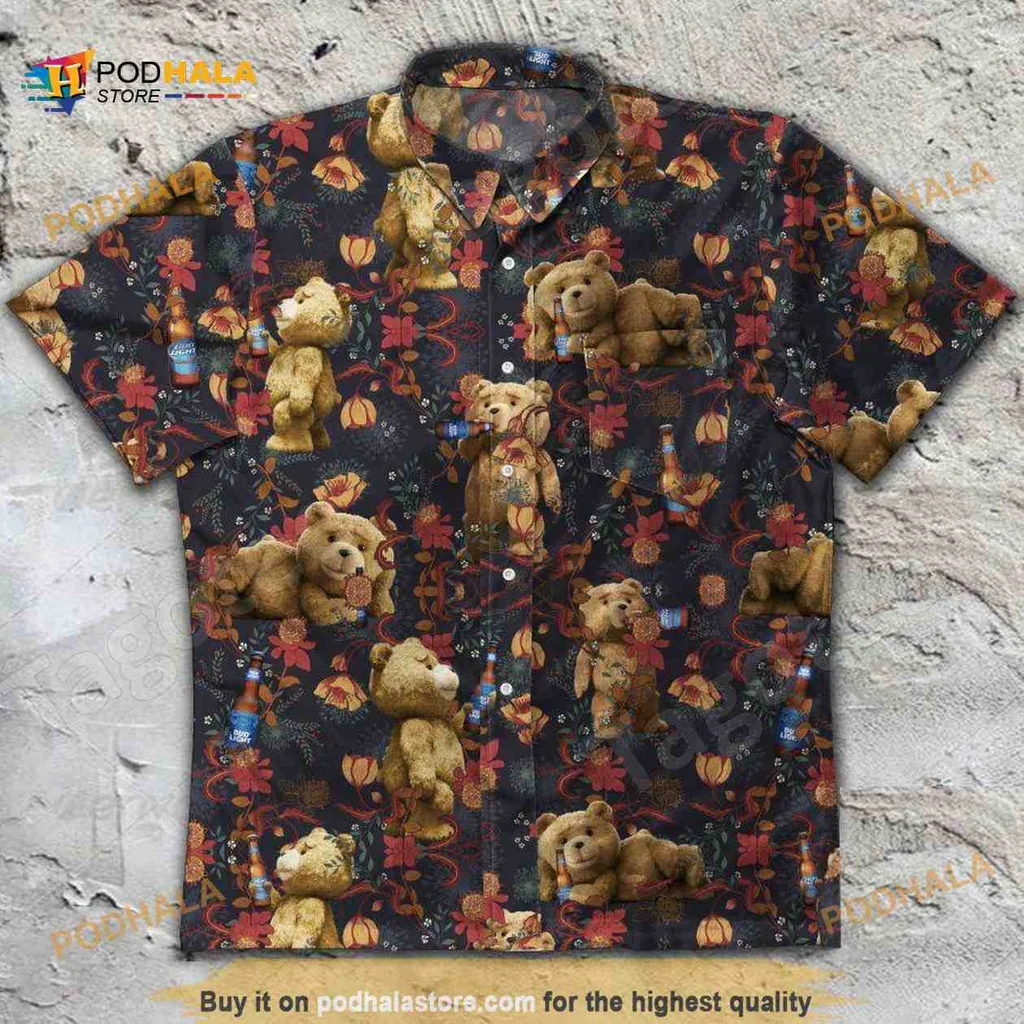 Teddy Bear Drinking Beer Hawaiian Shirt With Tropical Elements