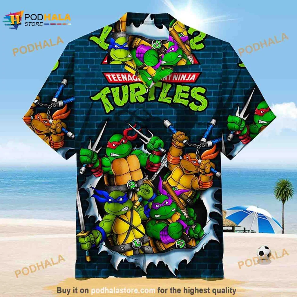 Teenage Mutant Ninja Turtles Hawaiian Shirt With Colorful Action Poses