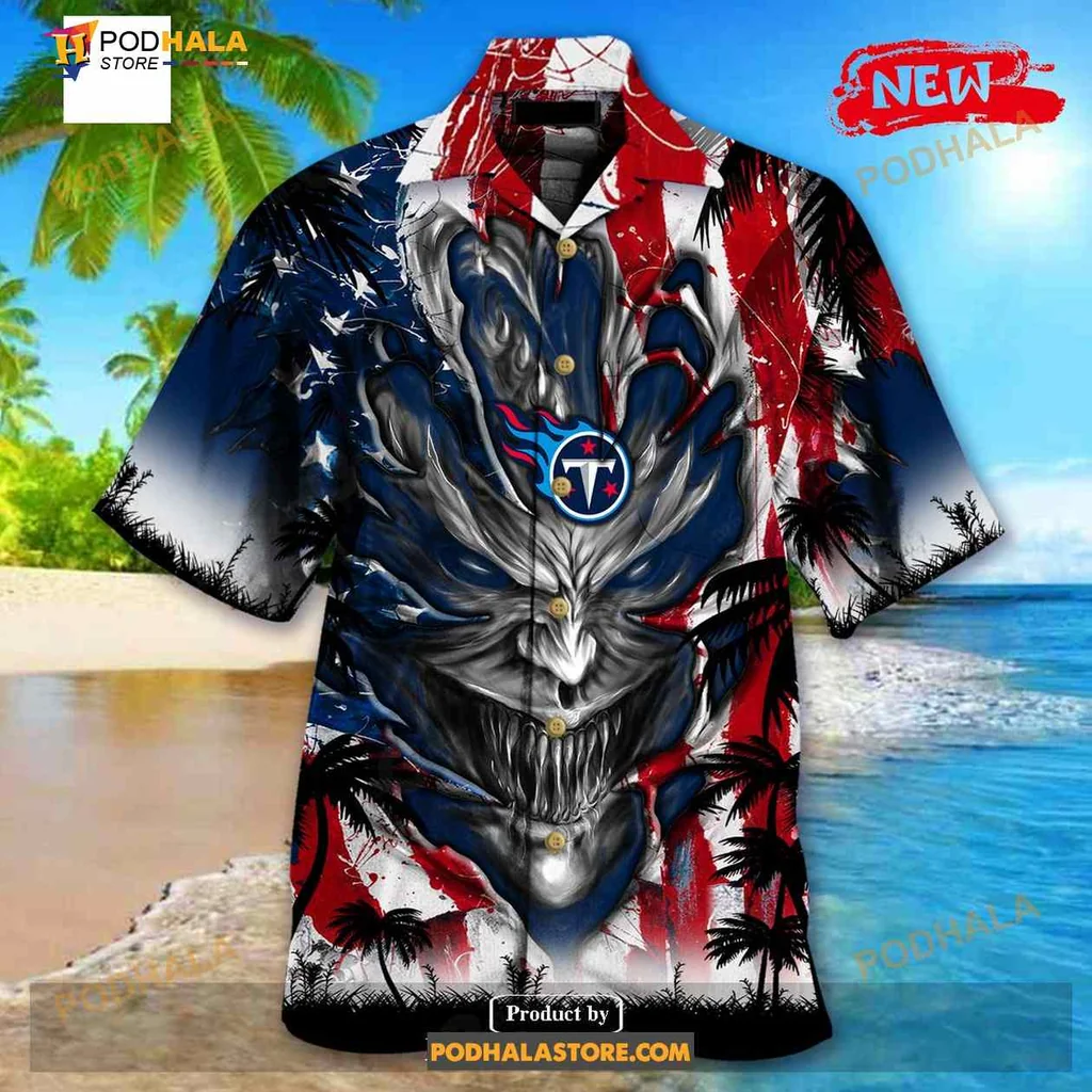 Tennessee Titans Demon Face Hawaiian Shirt With Us Flag Design