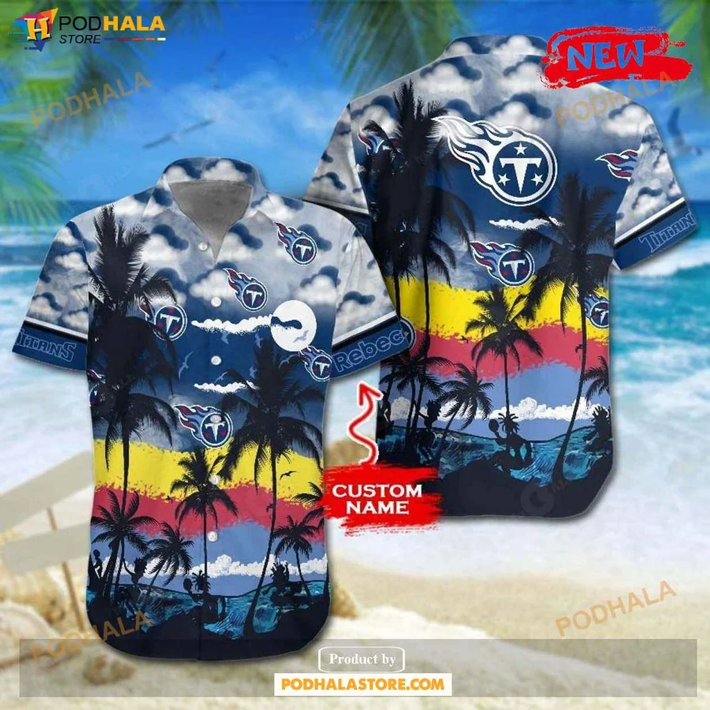 Tennessee Titans Hawaiian Shirt Vibrant Tropical Design With Sunset And Palm Trees