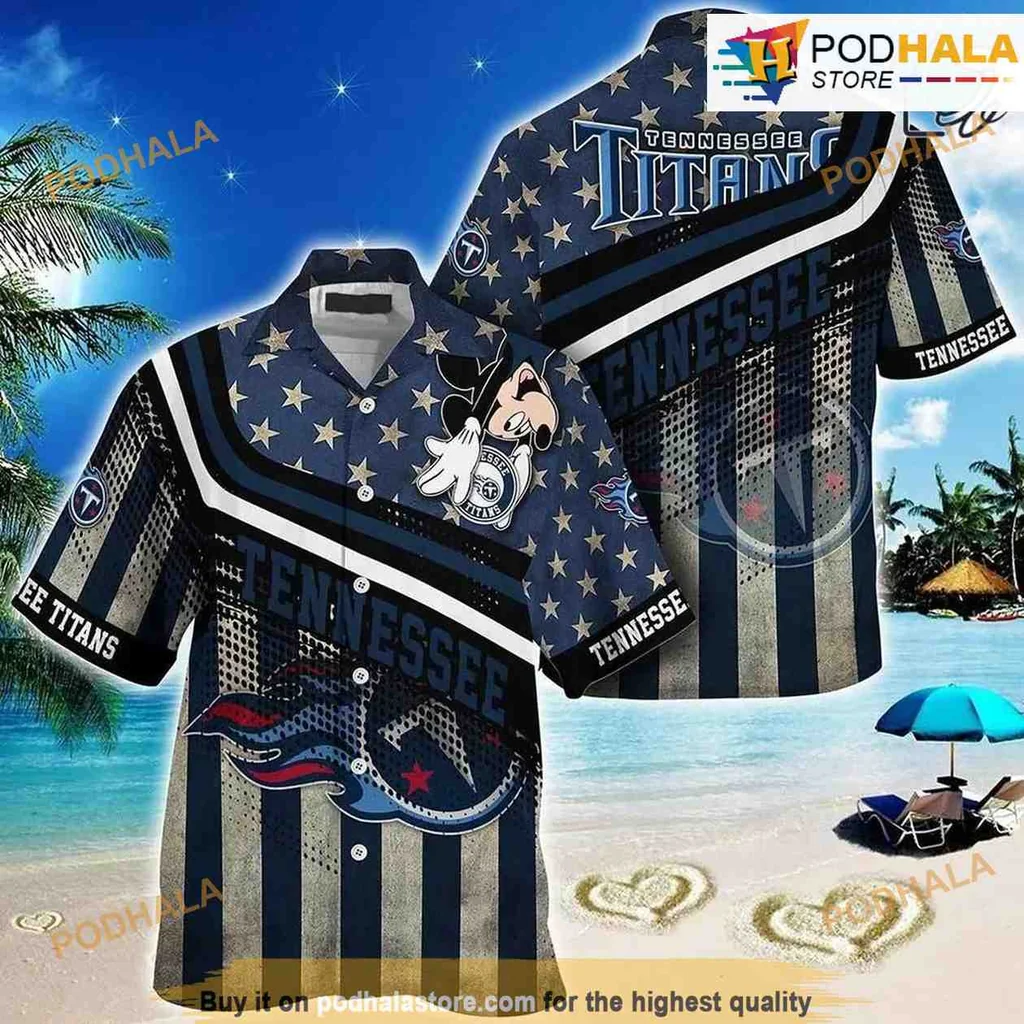 Tennessee Titans Mickey Mouse Hawaiian Shirt With American Flag Design