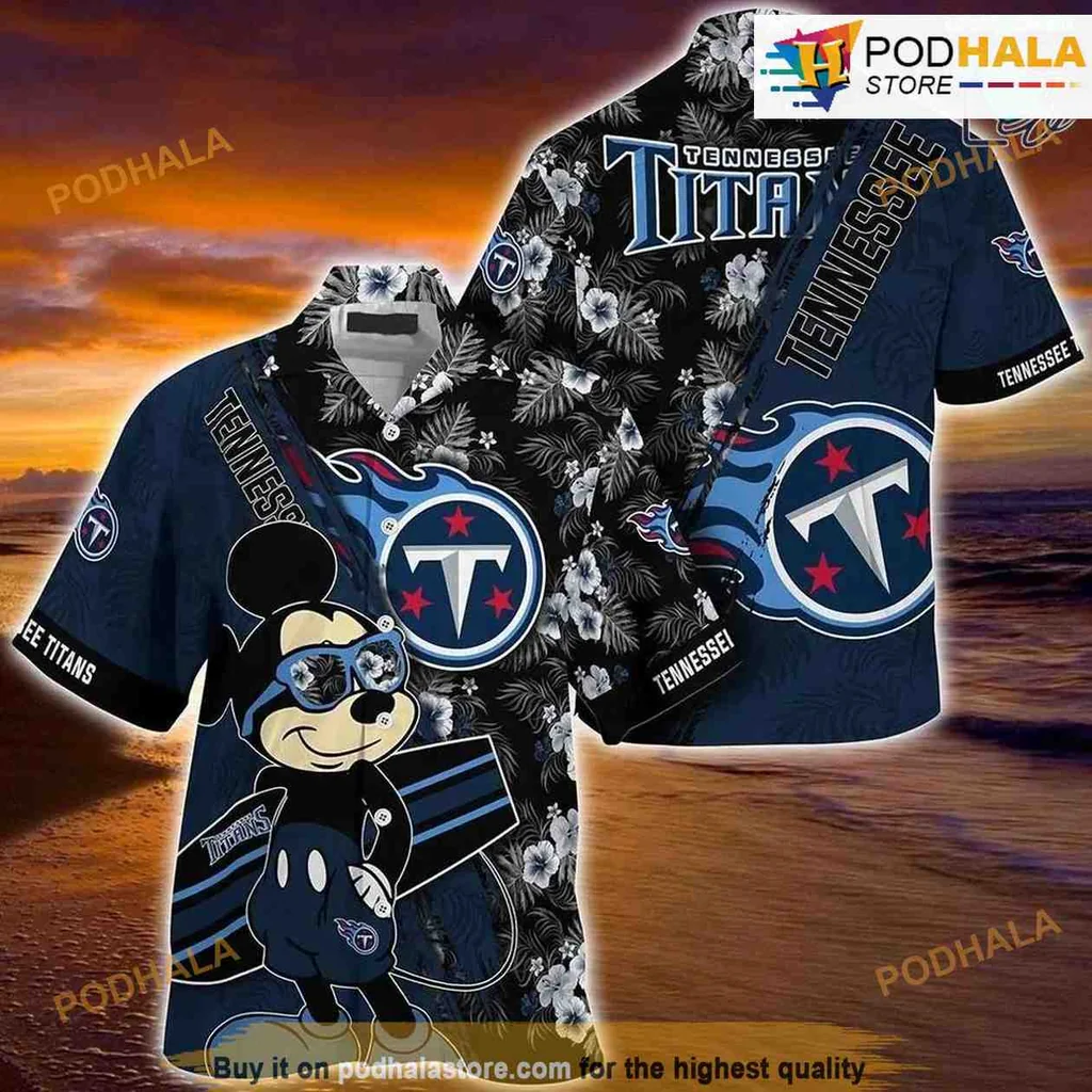 Tennessee Titans Mickey Mouse Hawaiian Shirt With Floral Design