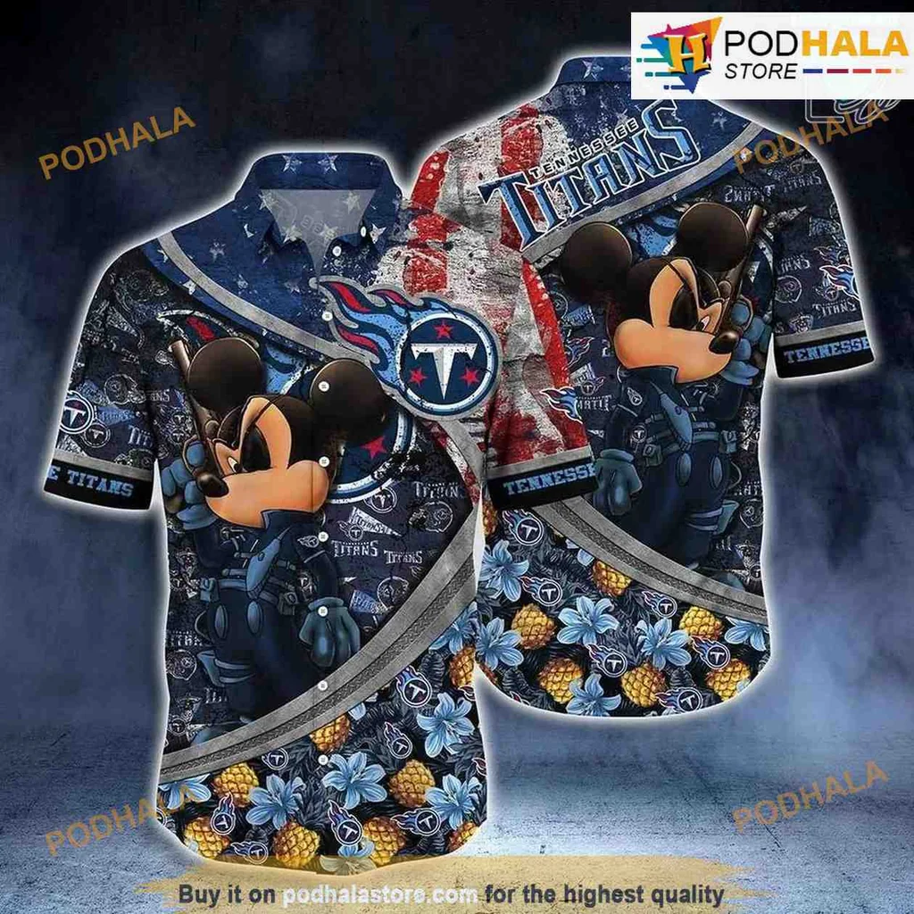 Tennessee Titans Mickey Mouse Hawaiian Shirt With Tropical Design
