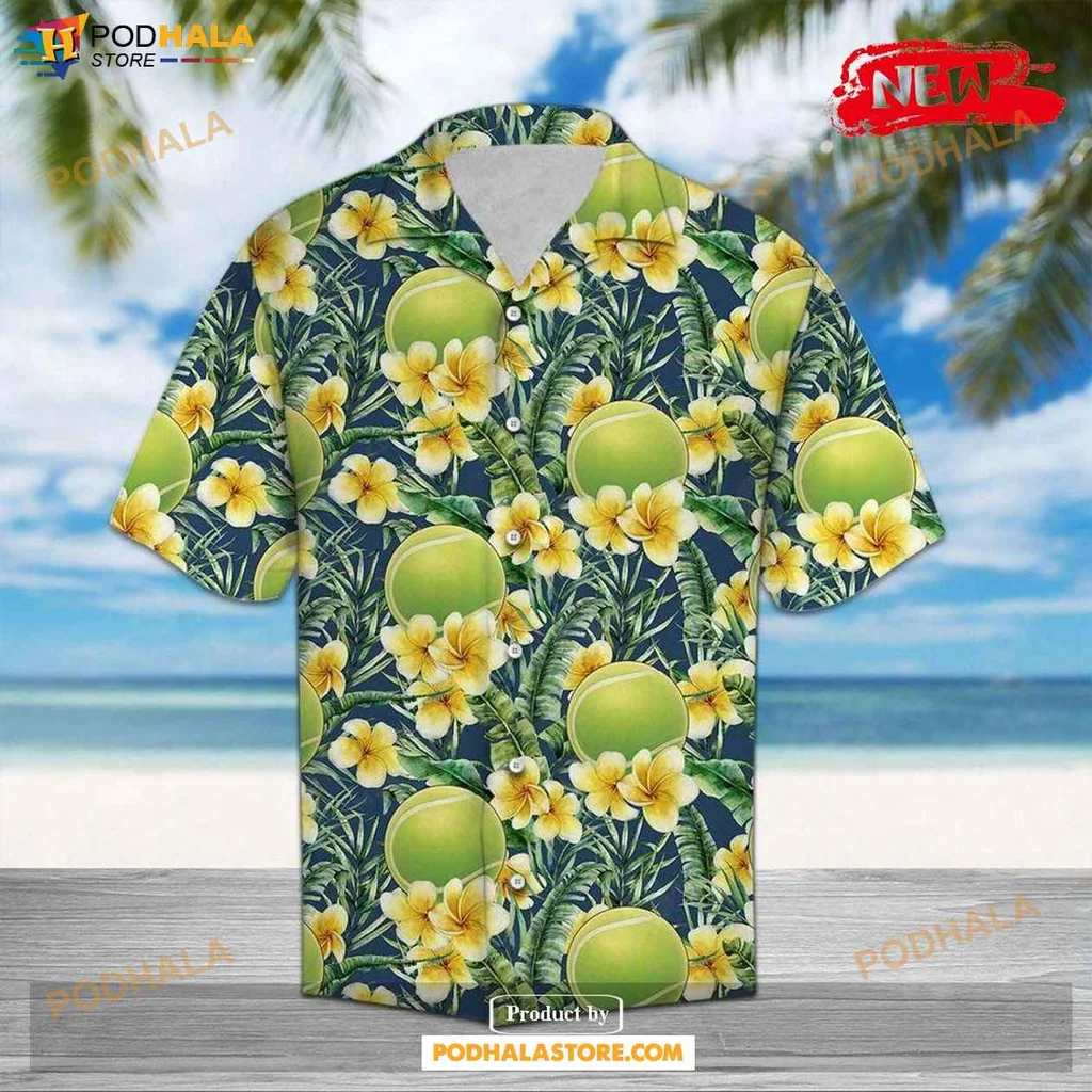 Tennis Frangipani Aloha Shirt, Vibrant Tropical Casual Shirt For Men And Women