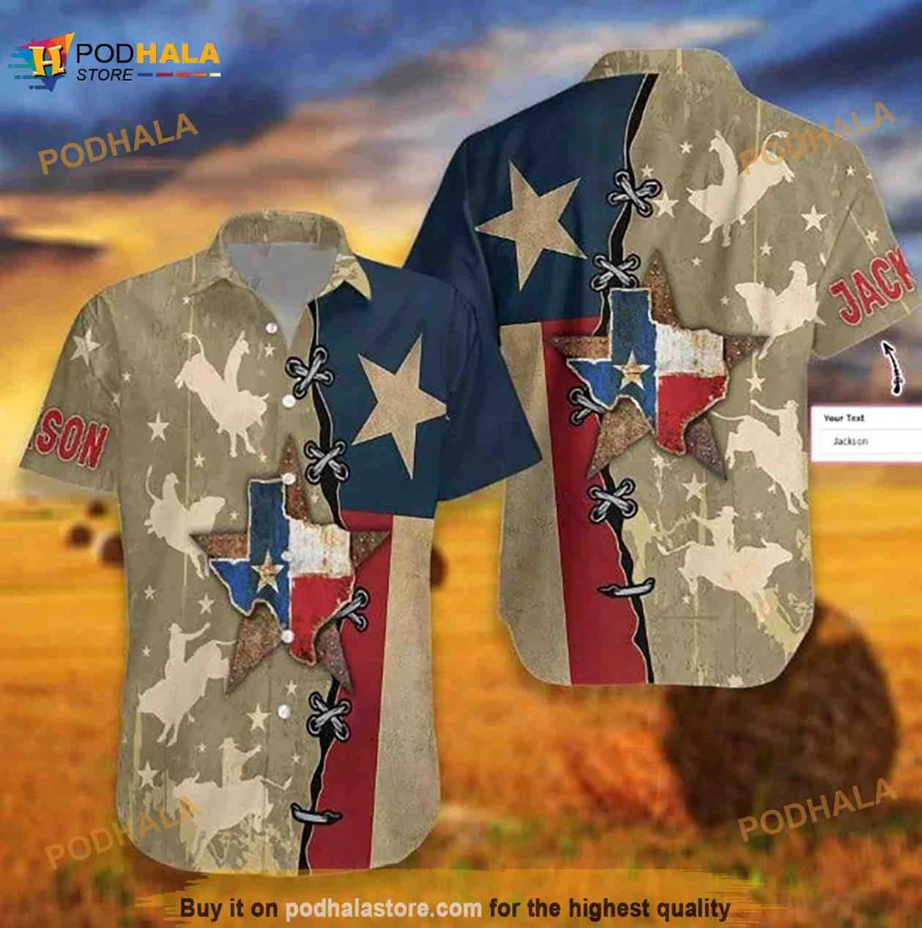 Texas Flag Rodeo Aloha Shirt With Custom Name For Texas Lovers