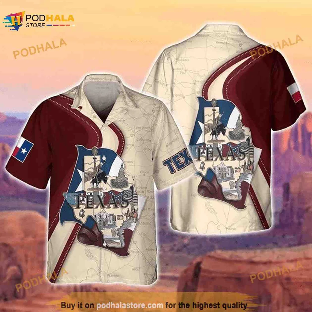 Texas Pride Hawaiian Shirt With Vintage Map Design And Cowboy Imagery