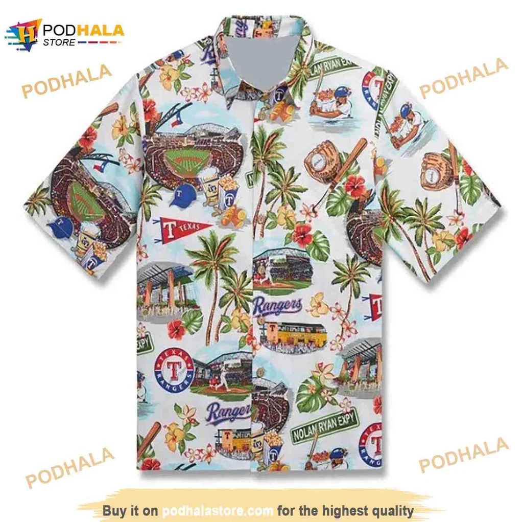 Texas Rangers Tropical Hawaiian Shirt With Colorful Baseball Design