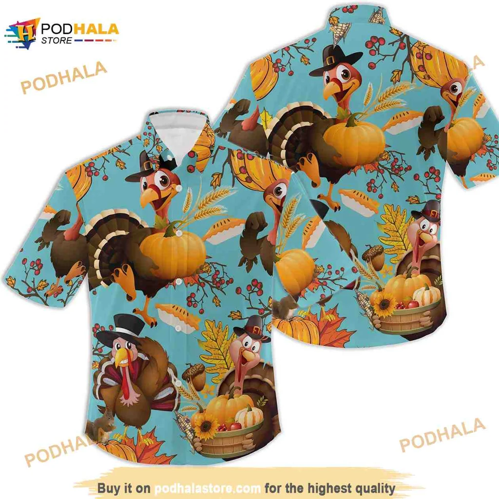 Thanksgiving Turkey Hawaiian Shirt With Colorful Autumn Design