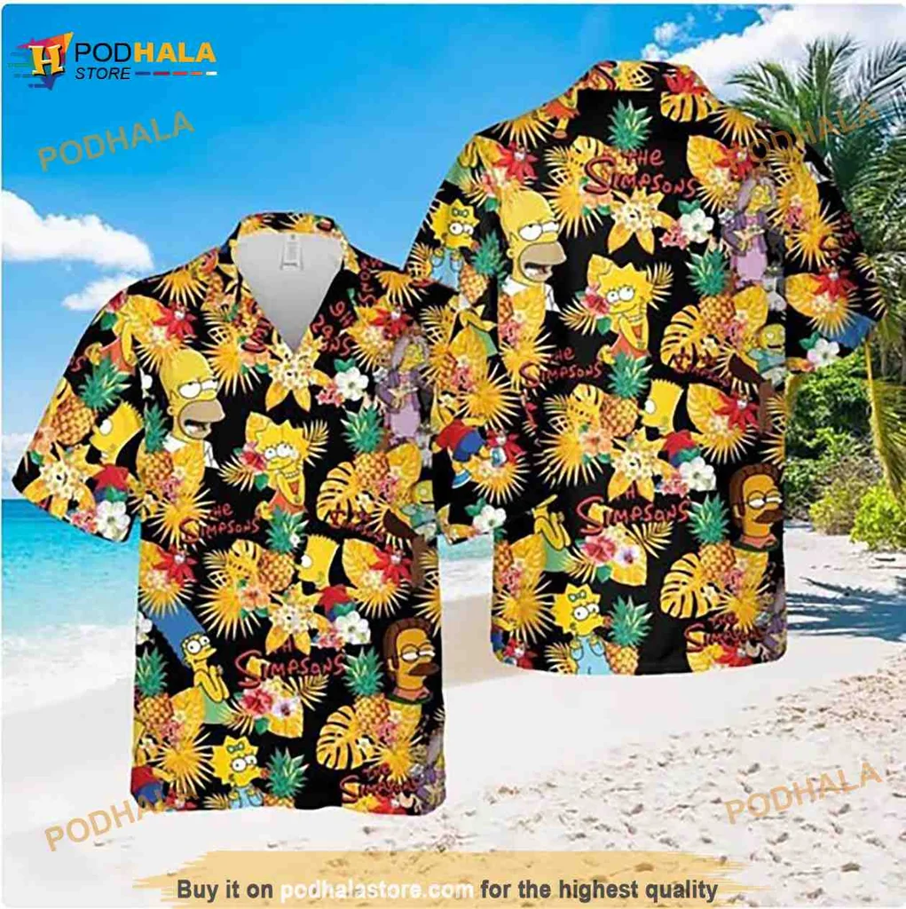 The Simpsons Tropical Aloha Shirt Featuring Colorful Hawaiian Elements