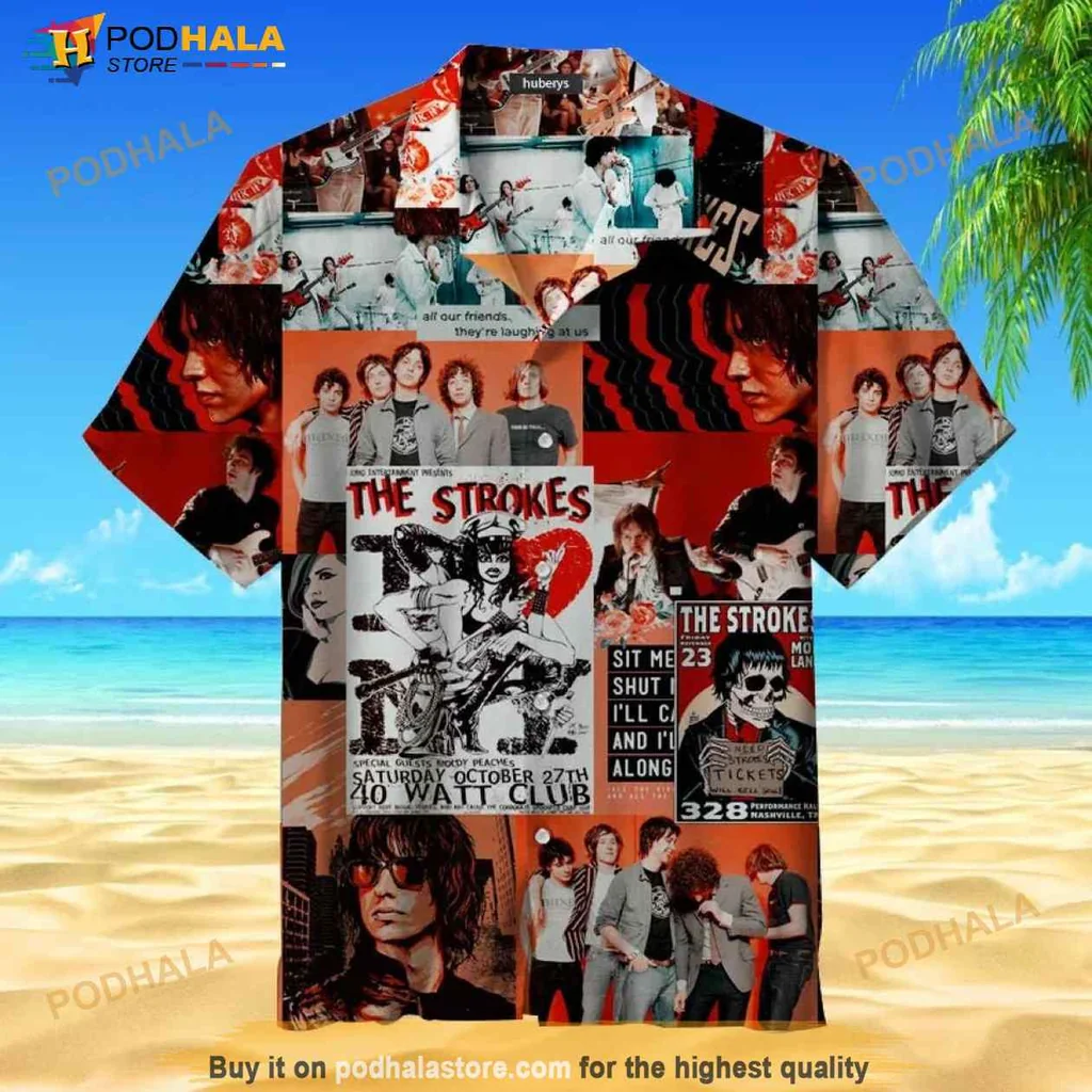 The Strokes Fan Hawaiian Shirt, Vintage Rock Collage Design