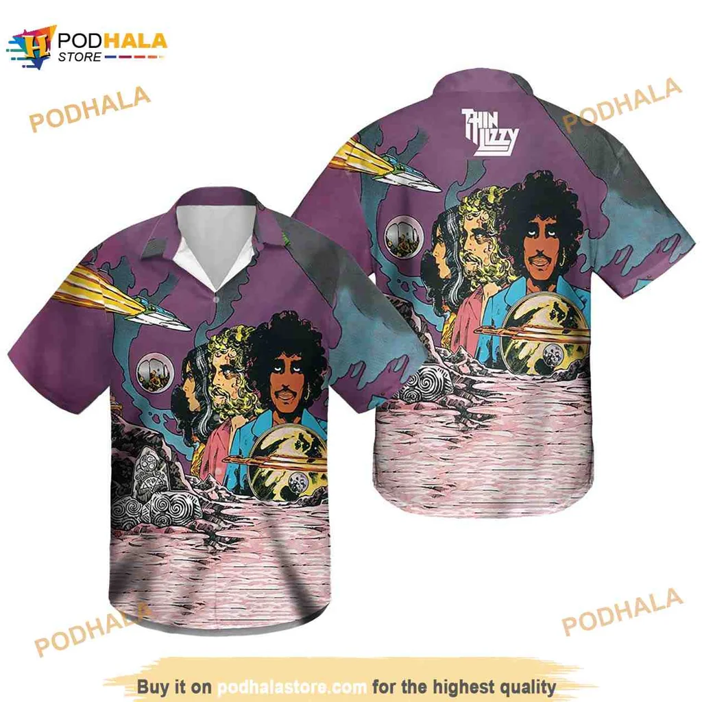 Thin Lizzy Vintage Hawaiian Shirt, Colorful Music Design Aloha Shirt