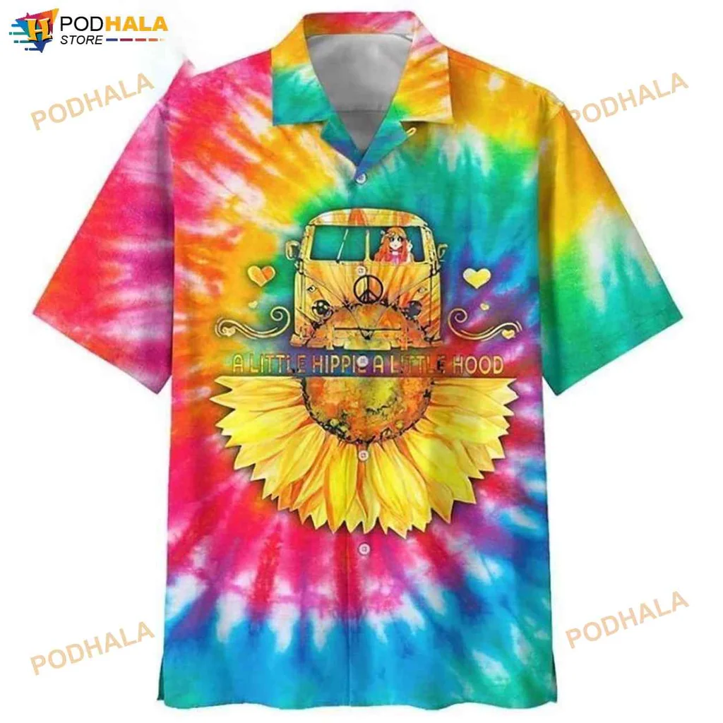 Tie Dye Sunflower Hawaiian Shirt, A Little Hippie A Little Hood Design
