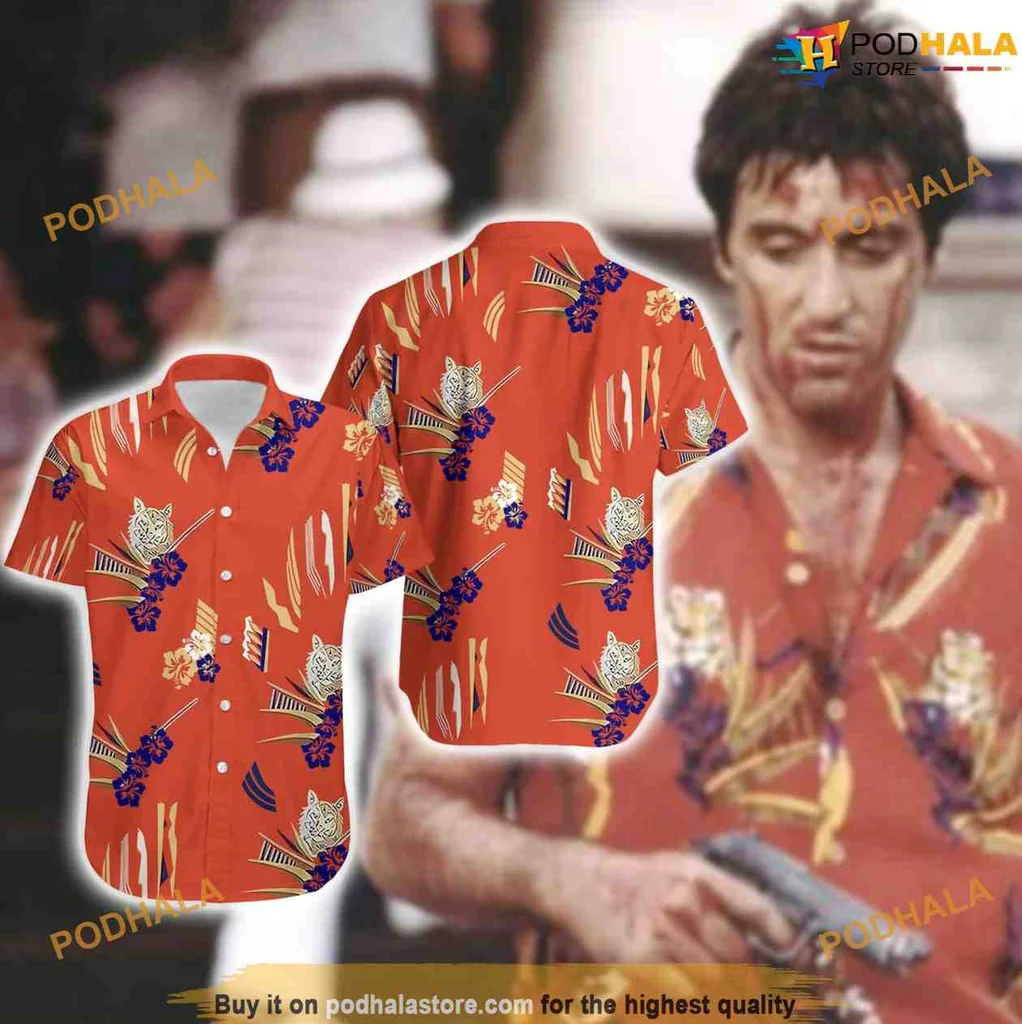 Tiger Floral Aloha Shirt With Vibrant Orange Background